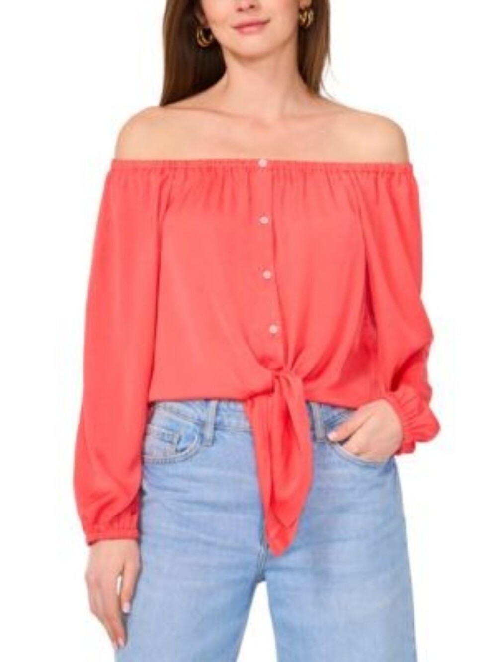 Vince Camuto Women's Off-the-Shoulder Tie-Hem Blouse Size M